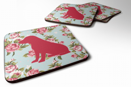 Dog Breed Spaniel Group Foam Coaster (Color: Boykin Spaniel Shabby Chic Blue Roses, size: 3.5 x 3.5)